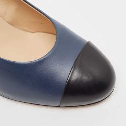 Pre Owned Chanel Navy Blue Leather Cap Toe Pumps Size 37.5