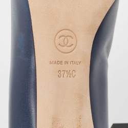 Pre Owned Chanel Navy Blue Leather Cap Toe Pumps Size 37.5