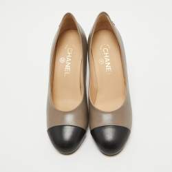 Pre Owned Chanel Grey/Black Leather CC Pumps Size 37