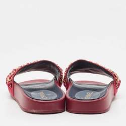 Pre Owned Chanel Pink Satin CC Chain Link Tropiconic Slides Size 39
