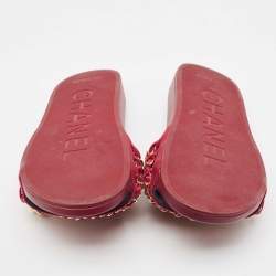 Pre Owned Chanel Pink Satin CC Chain Link Tropiconic Slides Size 39