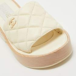 Chanel Cream Quilted Leather Slide Platform Sandals Size 37