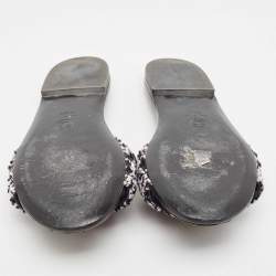 Pre Owned Chanel Multicolor Tweed Interlocking CC Logo Flat Slides Size 38.5
