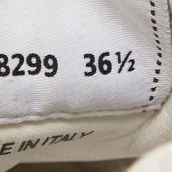 Pre Owned Chanel Cream/Pink Tweed and Leather CC Low Top Sneakers Size 36.5