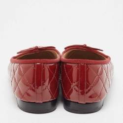 Pre Owned Chanel Brown Quilted Patent Leather CC Bow Ballet Flats Size 38.5