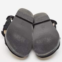 Pre Owned Chanel Black Calf Hair Dad Embellished CC Slingback Flat Sandals Size 42