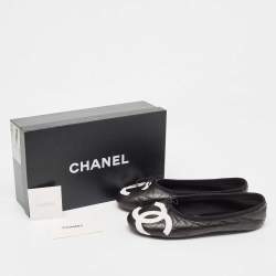 Pre Owned Chanel Black Quilted Leather Cambon Bow Ballet Flats Size 39