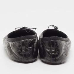 Pre Owned Chanel Black Quilted Leather Cambon Bow Ballet Flats Size 39
