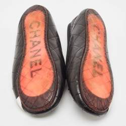 Pre Owned Chanel Black Quilted Leather Cambon Bow Ballet Flats Size 39