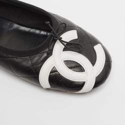 Pre Owned Chanel Black Quilted Leather Cambon Bow Ballet Flats Size 39