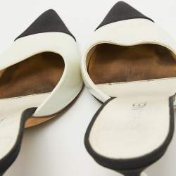 Chanel White/Black Leather and Fabric CC Faux Pearl Heel Mules Size 38.5
