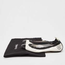 Chanel White/Black Patent Scrunch Ballet Flats Size 39.5