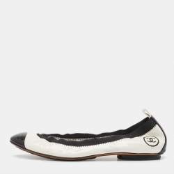 Chanel White/Black Patent Scrunch Ballet Flats Size 39.5