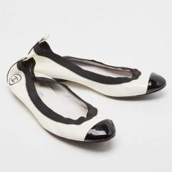 Chanel White/Black Patent Scrunch Ballet Flats Size 39.5