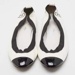 Chanel White/Black Patent Scrunch Ballet Flats Size 39.5