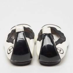 Chanel White/Black Patent Scrunch Ballet Flats Size 39.5