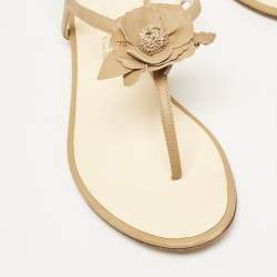 Chanel Brown Leather Camelia Thong Slingback Sandals Size 38