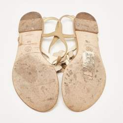 Chanel Brown Leather Camelia Thong Slingback Sandals Size 38