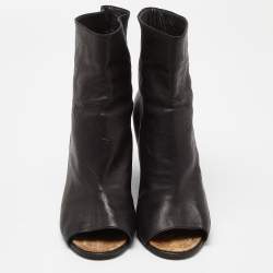 Chanel Black Leather Peep Toe Wedge Ankle Boots Size 41