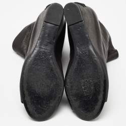 Chanel Black Leather Peep Toe Wedge Ankle Boots Size 41