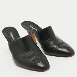 Chanel Black Leather CC Mules Size 41.5 