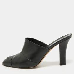 Chanel Black Leather CC Mules Size 41.5 