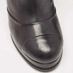 Pre Owned Chanel Black Leather Platform Knee Length CC Block Heel Boots Size 40.5