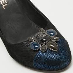 Pre Owned Chanel Navy Blue Suede Embellished CC Cap Toe Pumps Size 40