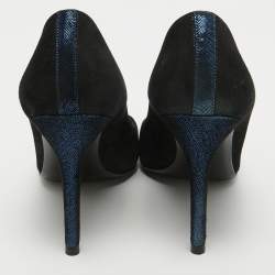 Pre Owned Chanel Navy Blue Suede Embellished CC Cap Toe Pumps Size 40
