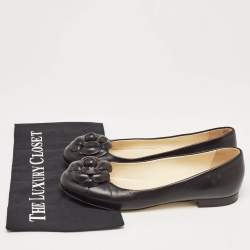 Pre Owned Chanel Black Leather Camelia Ballet Flats Size 39.5
