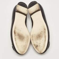Pre Owned Chanel Black Leather Camelia Ballet Flats Size 39.5