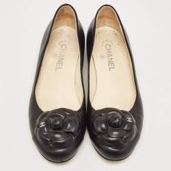 Pre Owned Chanel Black Leather Camelia Ballet Flats Size 39.5