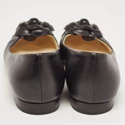 Pre Owned Chanel Black Leather Camelia Ballet Flats Size 39.5