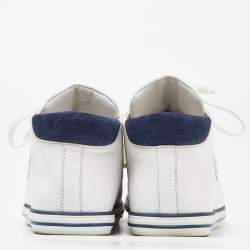 Chanel White/Blue Leather and Suede Lace Up High Top Sneakers Size 36