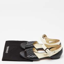 Chanel Black/Cream Quilted Leather Flat Sandals Size 35.5