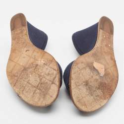 Chanel Navy Blue Canvas CC Wedge Slide Size 37.5