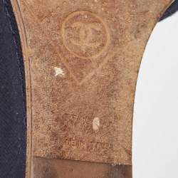 Chanel Navy Blue Canvas CC Wedge Slide Size 37.5