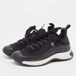Pre Owned Chanel Black Fabric and Leather CC Low Top Sneakers Size 38