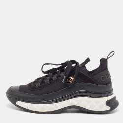Pre Owned Chanel Black Fabric and Leather CC Low Top Sneakers Size 38