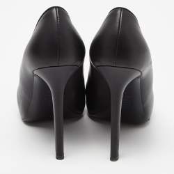 Pre Owned Chanel Black Leather and Canvas Camellia Embellished Cap Toe Pumps Size 41