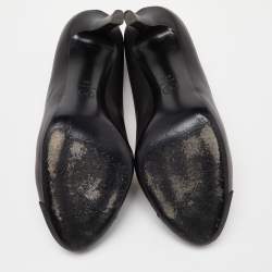 Pre Owned Chanel Black Leather and Canvas Camellia Embellished Cap Toe Pumps Size 41