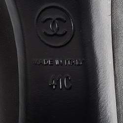 Pre Owned Chanel Black Leather and Canvas Camellia Embellished Cap Toe Pumps Size 41