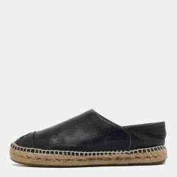 Pre Owned Chanel Navy Blue Leather Espadrille Flats Size 39