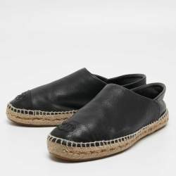 Pre Owned Chanel Navy Blue Leather Espadrille Flats Size 39