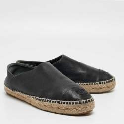 Pre Owned Chanel Navy Blue Leather Espadrille Flats Size 39