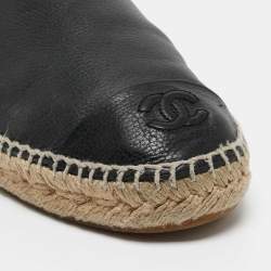 Pre Owned Chanel Navy Blue Leather Espadrille Flats Size 39