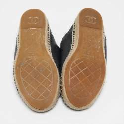 Pre Owned Chanel Navy Blue Leather Espadrille Flats Size 39