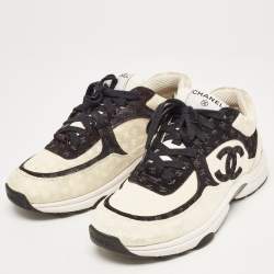 Chanel Cream/Black Suede CC Low Top Sneakers Size 39