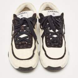 Chanel Cream/Black Suede CC Low Top Sneakers Size 39