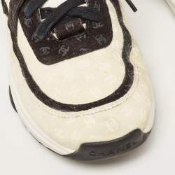 Chanel Cream/Black Suede CC Low Top Sneakers Size 39